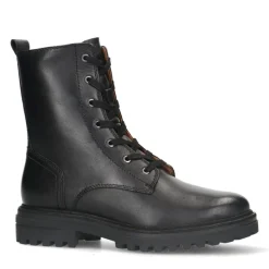 No Stress Zwart leren veterlaarsjes^DAMES Enkellaarsjes