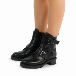 Manfield Zwarte biker boots^DAMES Enkellaarsjes