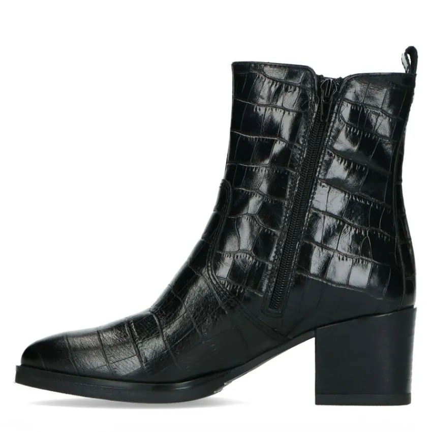 No Stress Zwarte enkellaarsjes met crocoprint^DAMES Enkellaarsjes