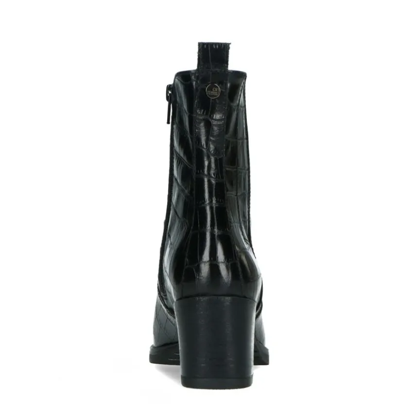 No Stress Zwarte enkellaarsjes met crocoprint^DAMES Enkellaarsjes