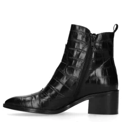 Manfield Zwarte enkellaarsjes met crocoprint^DAMES Enkellaarsjes