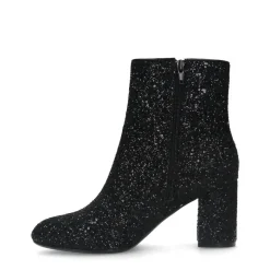 Manfield Zwarte glitter enkellaarsjes met hak^DAMES Enkellaarsjes