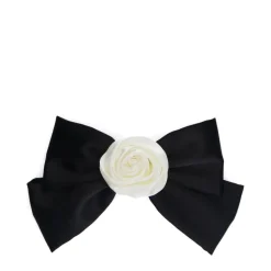 Manfield Zwarte haarclip met strik en roos^ Haaraccessoires