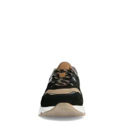 Manfield Zwarte lage sneakers met cheetahprint^DAMES Sneakers