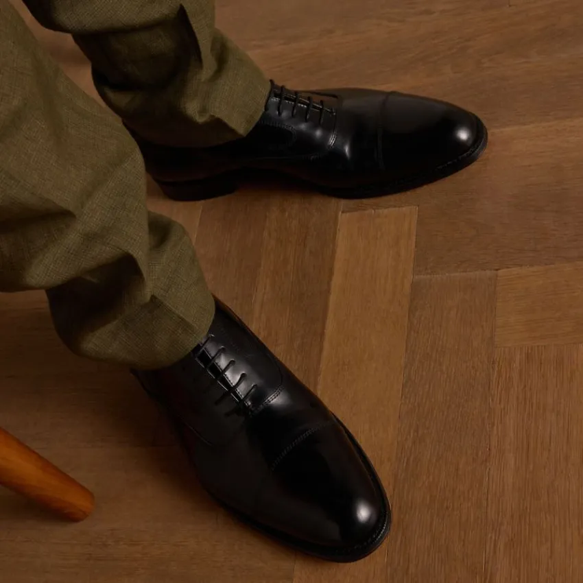 Manfield Zwarte lak leren veterschoenen^Heren Veterschoenen