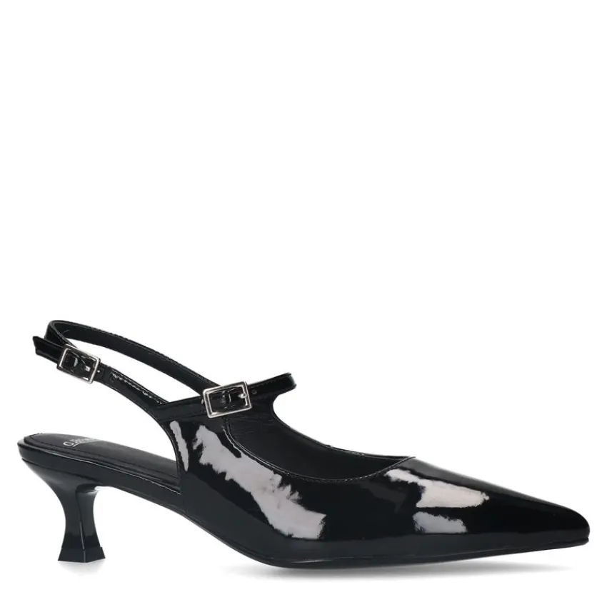 Manfield Zwarte lak slingbacks^DAMES Pumps|Slingbacks