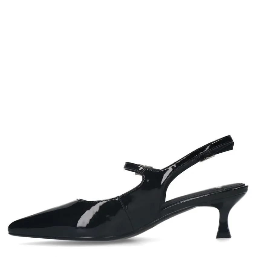 Manfield Zwarte lak slingbacks^DAMES Pumps|Slingbacks
