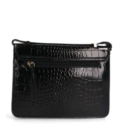 Manfield Zwarte lakleren croco schoudertas^ Schoudertassen