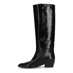 Manfield Zwarte lakleren hoge laarzen^DAMES Laarzen