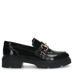 Manfield Zwarte lakleren loafers met gouden chain^DAMES Loafers