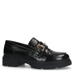 Manfield Zwarte lakleren loafers met gouden chain^DAMES Loafers