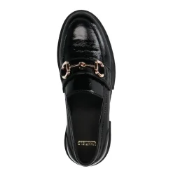 Manfield Zwarte lakleren loafers met gouden chain^DAMES Loafers