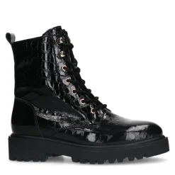 Manfield Zwarte lakleren veterlaarsjes^DAMES Enkellaarsjes