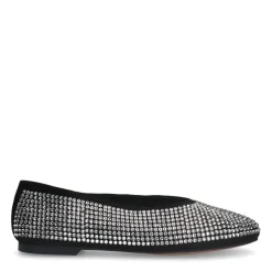 Manfield Zwarte leren ballerina's met diamanten^DAMES Loafers