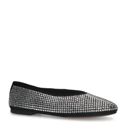 Manfield Zwarte leren ballerina's met diamanten^DAMES Loafers