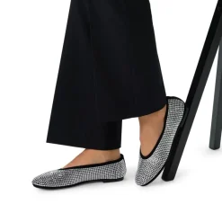 Manfield Zwarte leren ballerina's met diamanten^DAMES Loafers