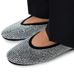 Manfield Zwarte leren ballerina's met diamanten^DAMES Loafers