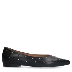 Manfield Zwarte leren ballerina's met studs^DAMES Loafers