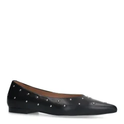 Manfield Zwarte leren ballerina's met studs^DAMES Loafers