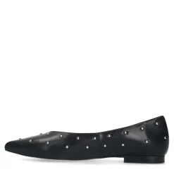 Manfield Zwarte leren ballerina's met studs^DAMES Loafers