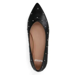 Manfield Zwarte leren ballerina's met studs^DAMES Loafers