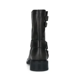 Manfield Zwarte leren biker boots met zilverkleurige gespjes^DAMES Enkellaarsjes