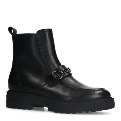 No Stress Zwarte leren boots met chain^DAMES Enkellaarsjes