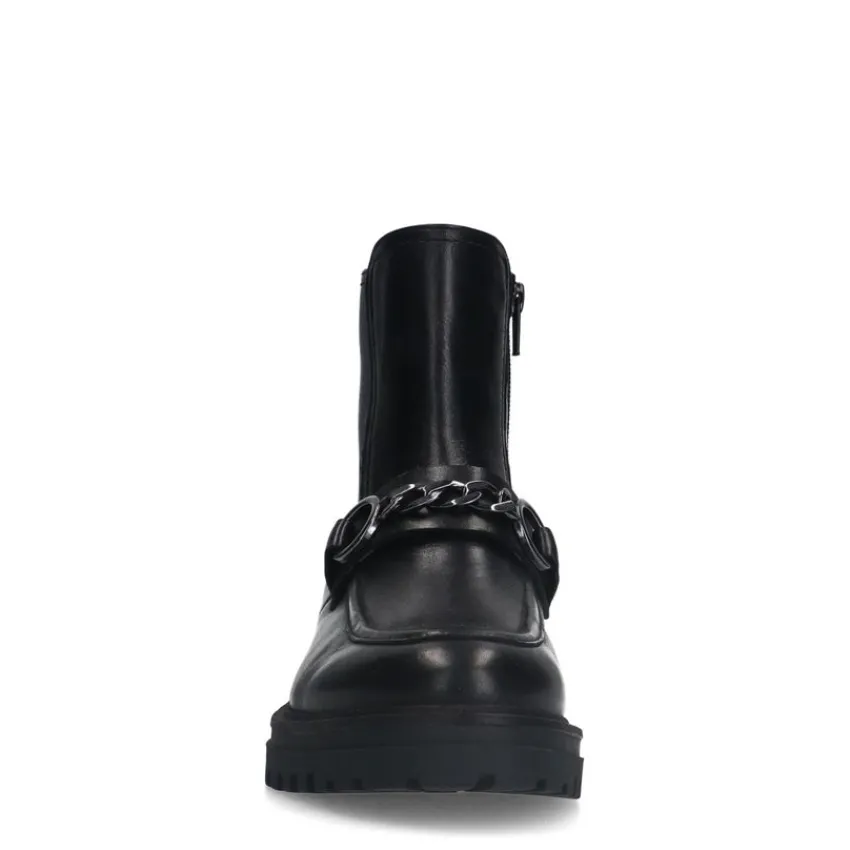 No Stress Zwarte leren boots met chain^DAMES Enkellaarsjes