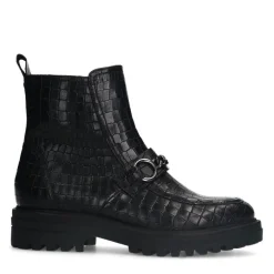 No Stress Zwarte leren boots met crocoprint en chain^DAMES Enkellaarsjes