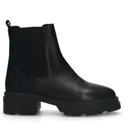 Manfield Zwarte leren chelsea boots met stoffen achterkant^DAMES Enkellaarsjes