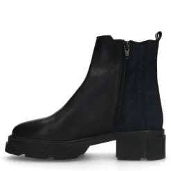 Manfield Zwarte leren chelsea boots met stoffen achterkant^DAMES Enkellaarsjes