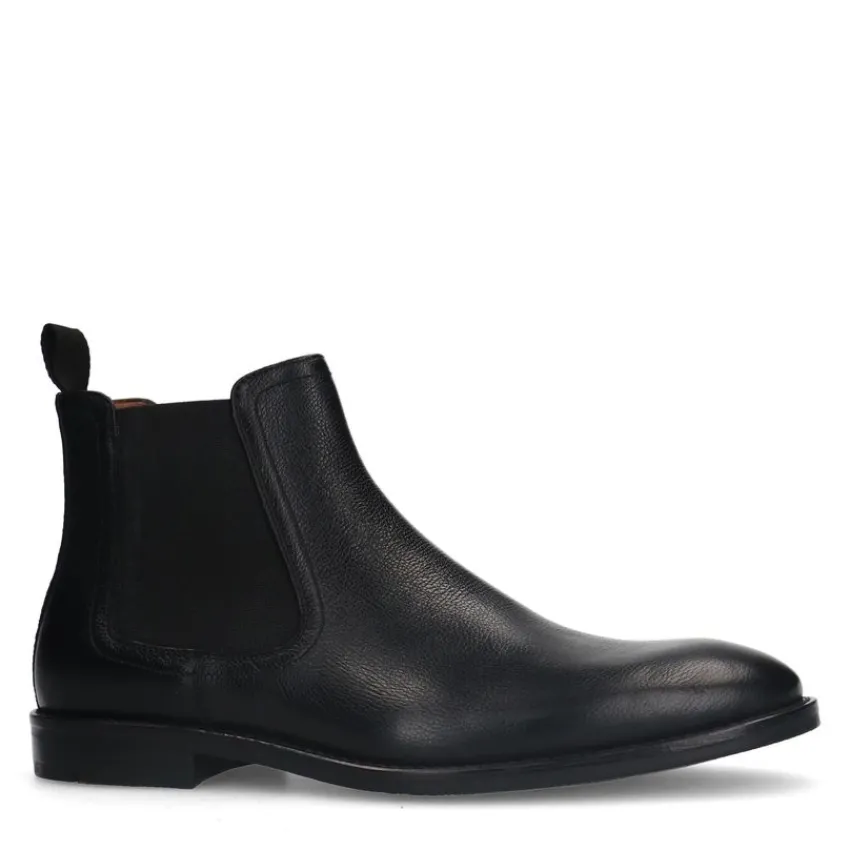 Manfield Zwarte leren chelsea boots^Heren Boots
