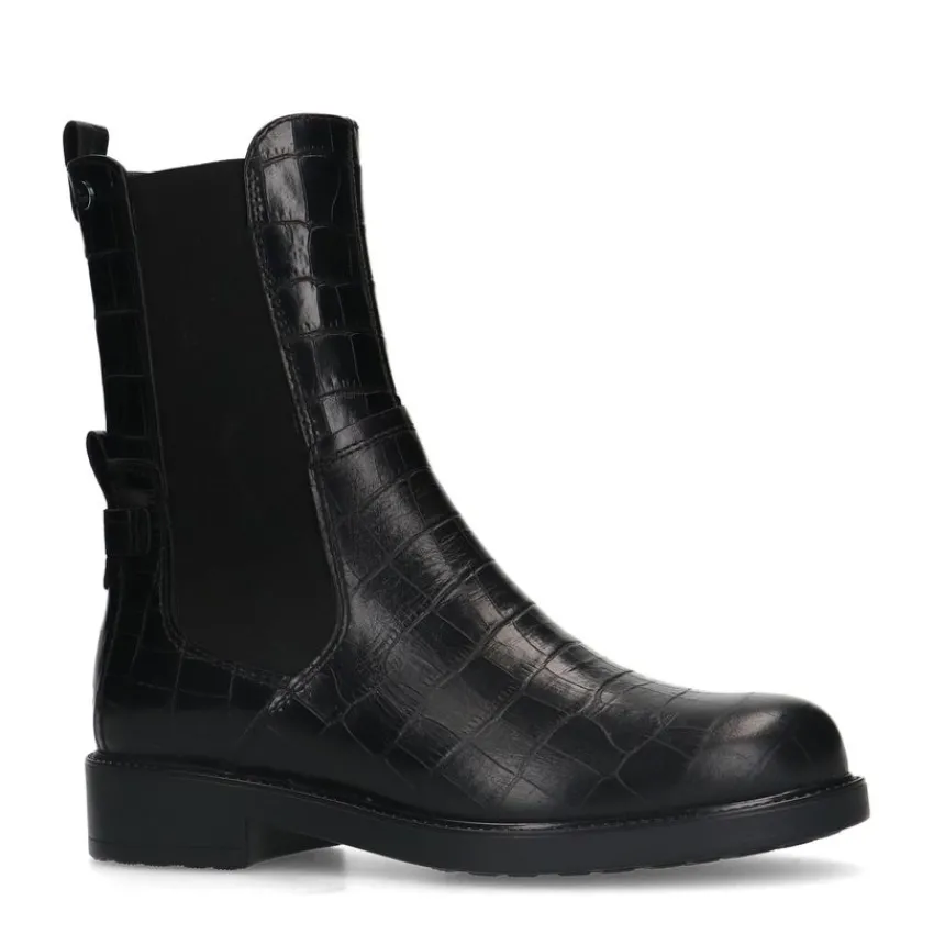 No Stress Zwarte leren chelsea boots met crocoprint^DAMES Enkellaarsjes
