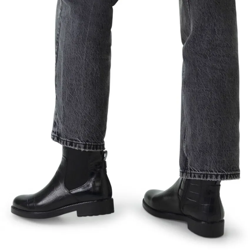No Stress Zwarte leren chelsea boots met crocoprint^DAMES Enkellaarsjes