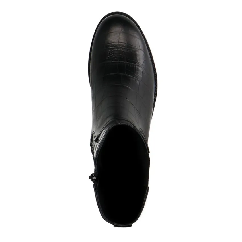 No Stress Zwarte leren chelsea boots met crocoprint^DAMES Enkellaarsjes