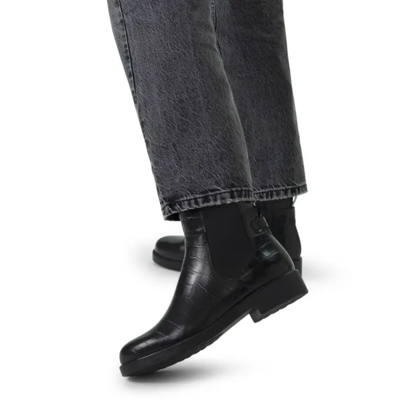 No Stress Zwarte leren chelsea boots met crocoprint^DAMES Enkellaarsjes