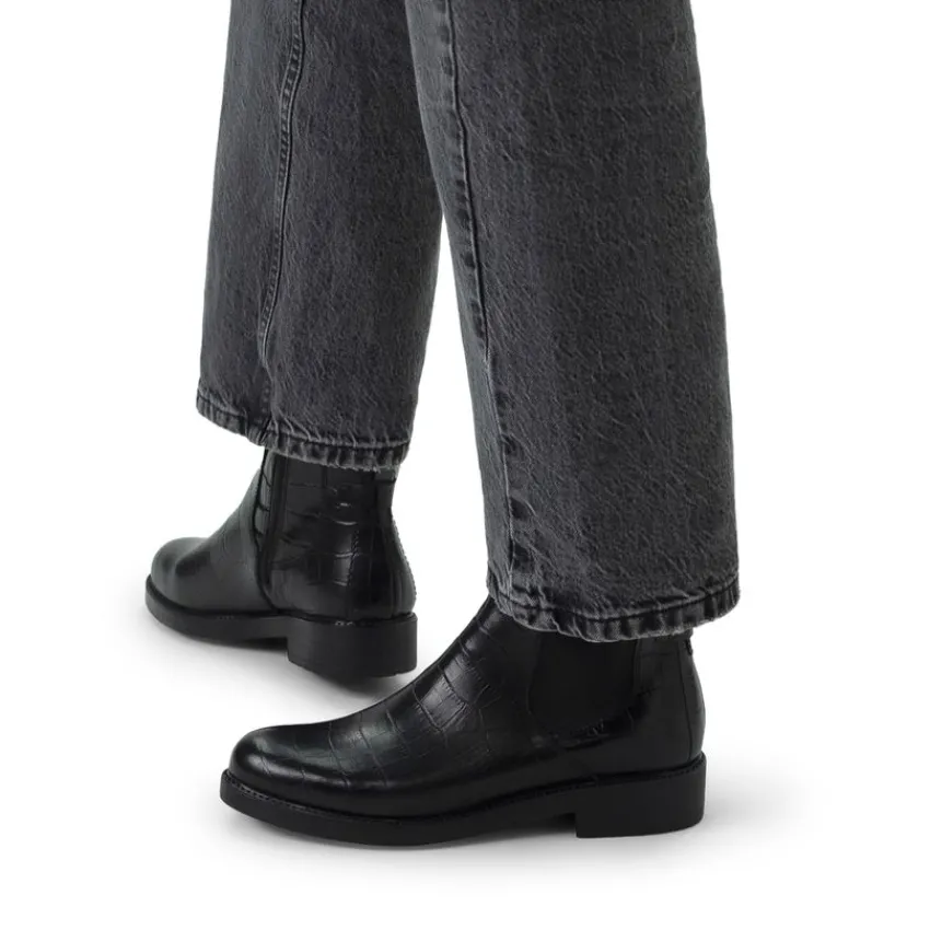 No Stress Zwarte leren chelsea boots met crocoprint^DAMES Enkellaarsjes