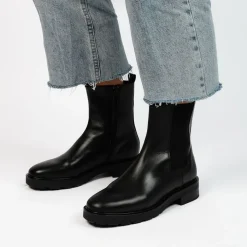 Manfield Zwarte leren chelsea boots^DAMES Enkellaarsjes