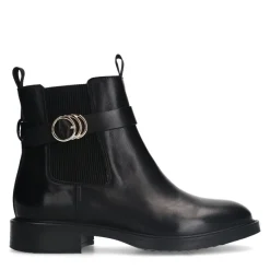 Manfield Zwarte leren chelsea boots met gesp^DAMES Enkellaarsjes