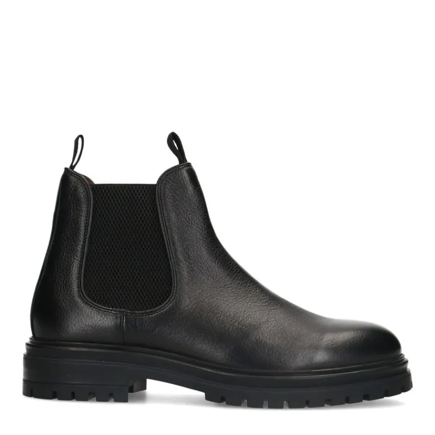 Manfield Zwarte leren chelsea boots^Heren Boots