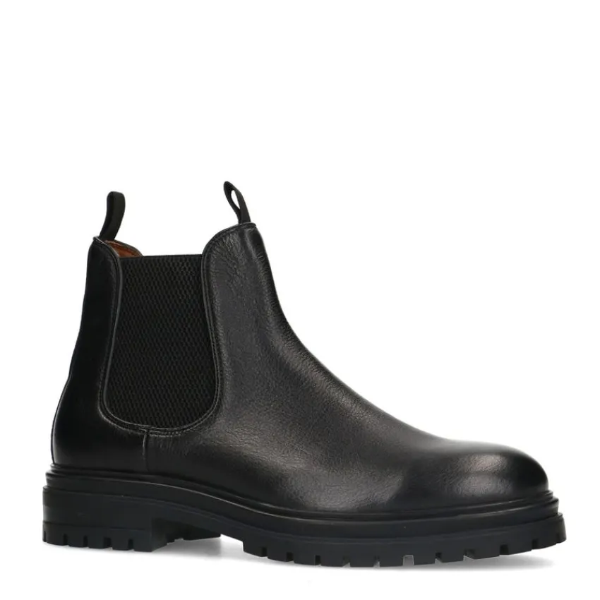 Manfield Zwarte leren chelsea boots^Heren Boots
