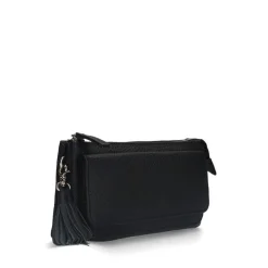 Manfield Zwarte leren clutch met ruffel details^ Clutches