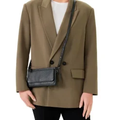 Manfield Zwarte leren clutch met ruffel details^ Clutches