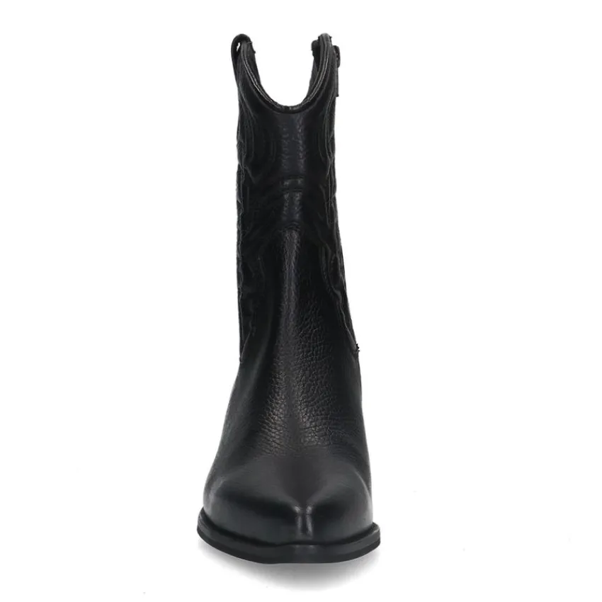 Manfield Zwarte leren cowboy laarzen^DAMES Enkellaarsjes