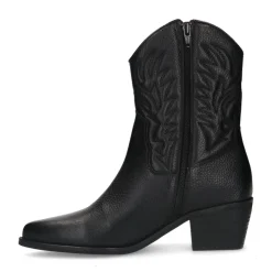 Manfield Zwarte leren cowboy laarzen^DAMES Enkellaarsjes