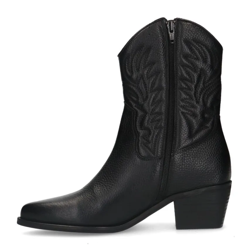 Manfield Zwarte leren cowboy laarzen^DAMES Enkellaarsjes