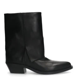 Manfield Zwarte leren cowboy laarzen met flap^DAMES Enkellaarsjes