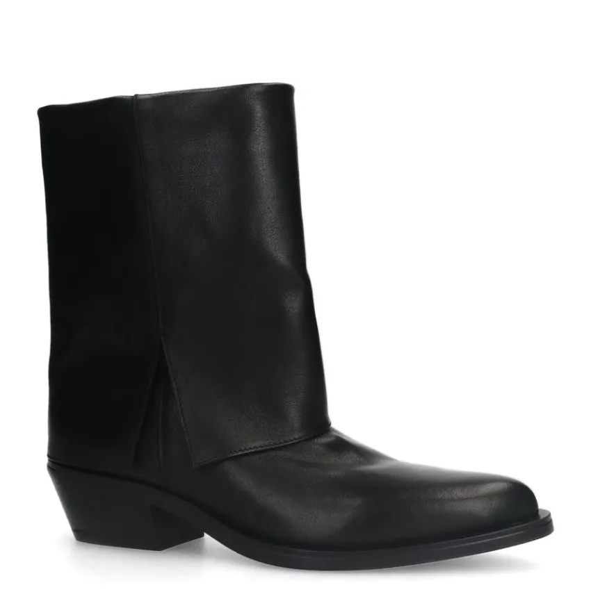 Manfield Zwarte leren cowboy laarzen met flap^DAMES Enkellaarsjes