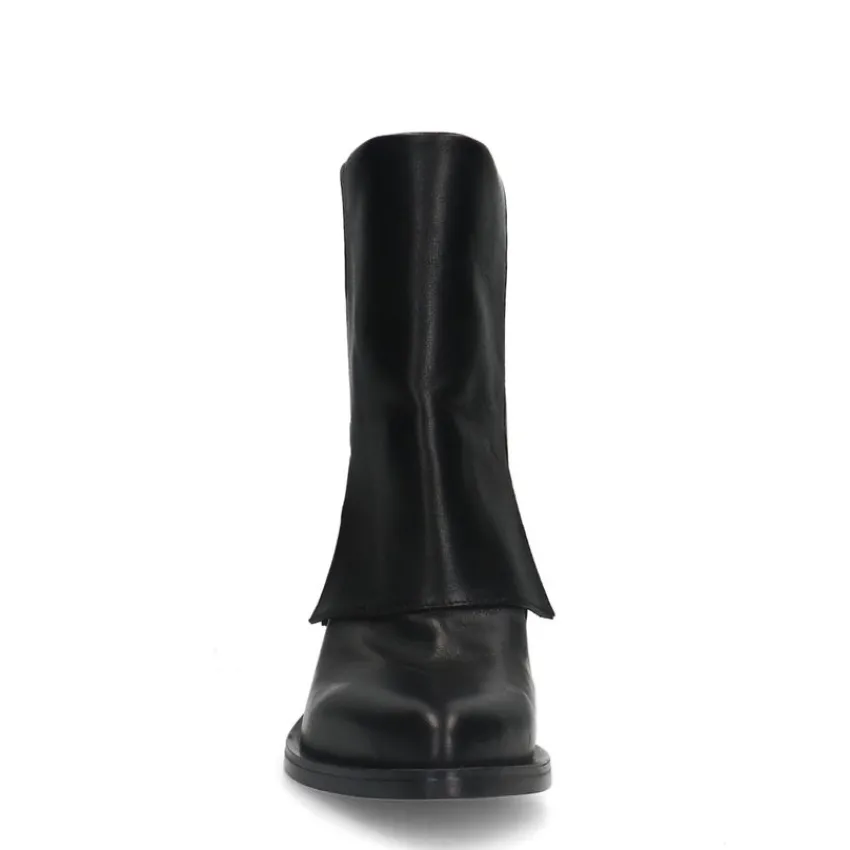 Manfield Zwarte leren cowboy laarzen met flap^DAMES Enkellaarsjes