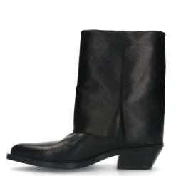 Manfield Zwarte leren cowboy laarzen met flap^DAMES Enkellaarsjes